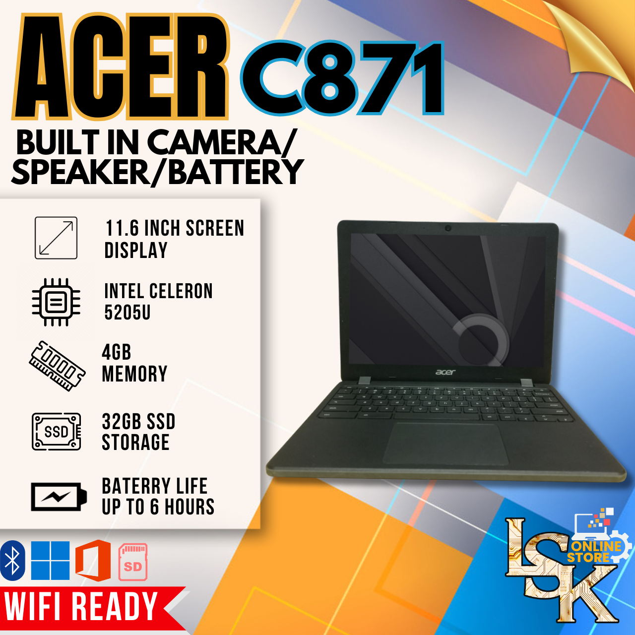 Acer Preloved c871 Laptop Ssd Lsk 32 GB
