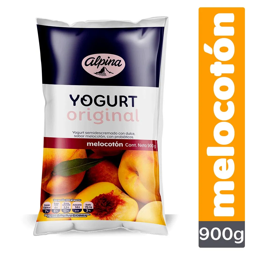 ALPINA Yogurt Melocoton Bolsa x900g refrigerado