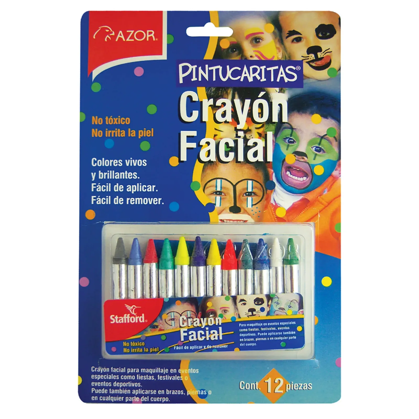 Azor Crayon Facial Pintucaritas 12 Piezas
