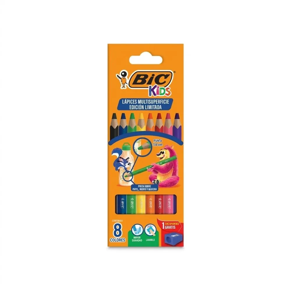 Bic Lapices Multisuperficie 8 Piezas Sacapuntas