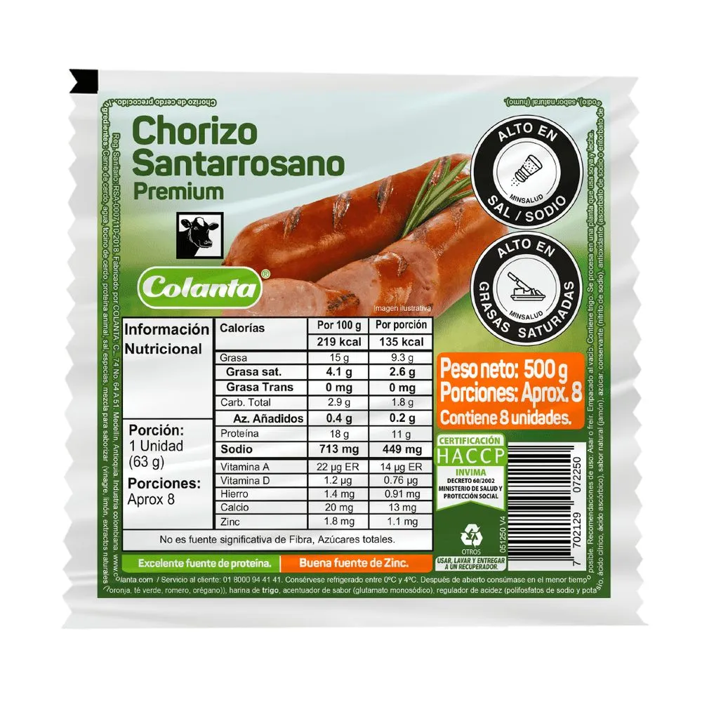COLANTA Chorizo Santarrosano x500g refrigerado