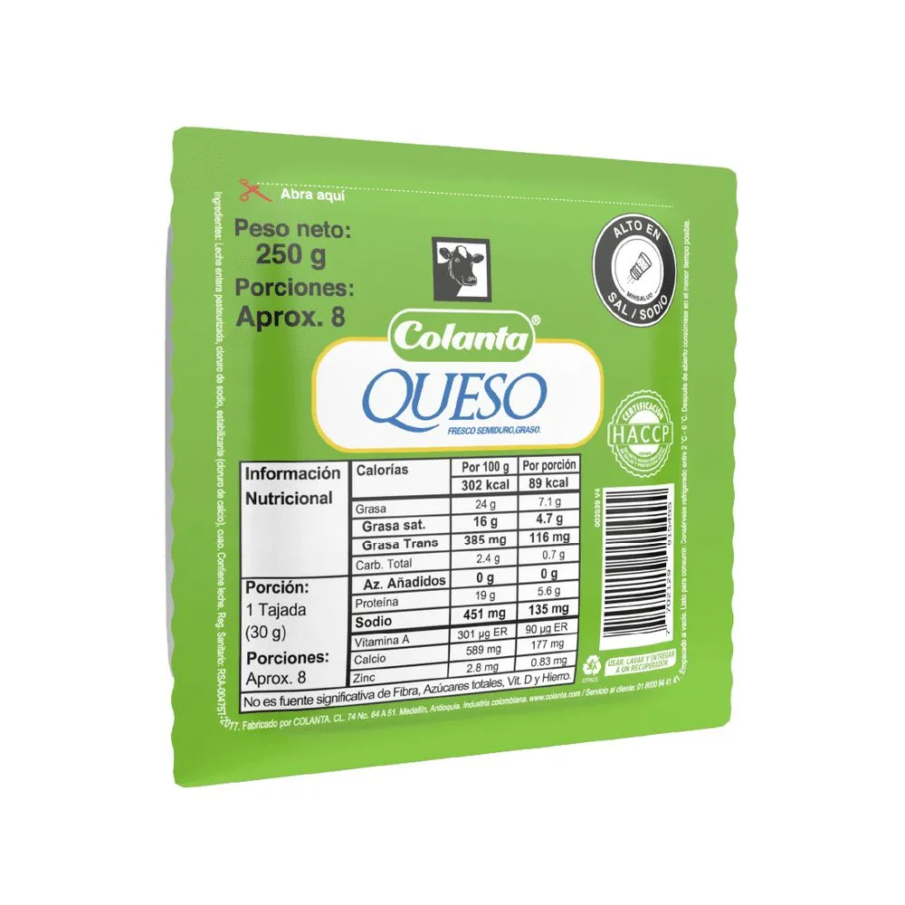 COLANTA Queso Bloque x250g refrigerado