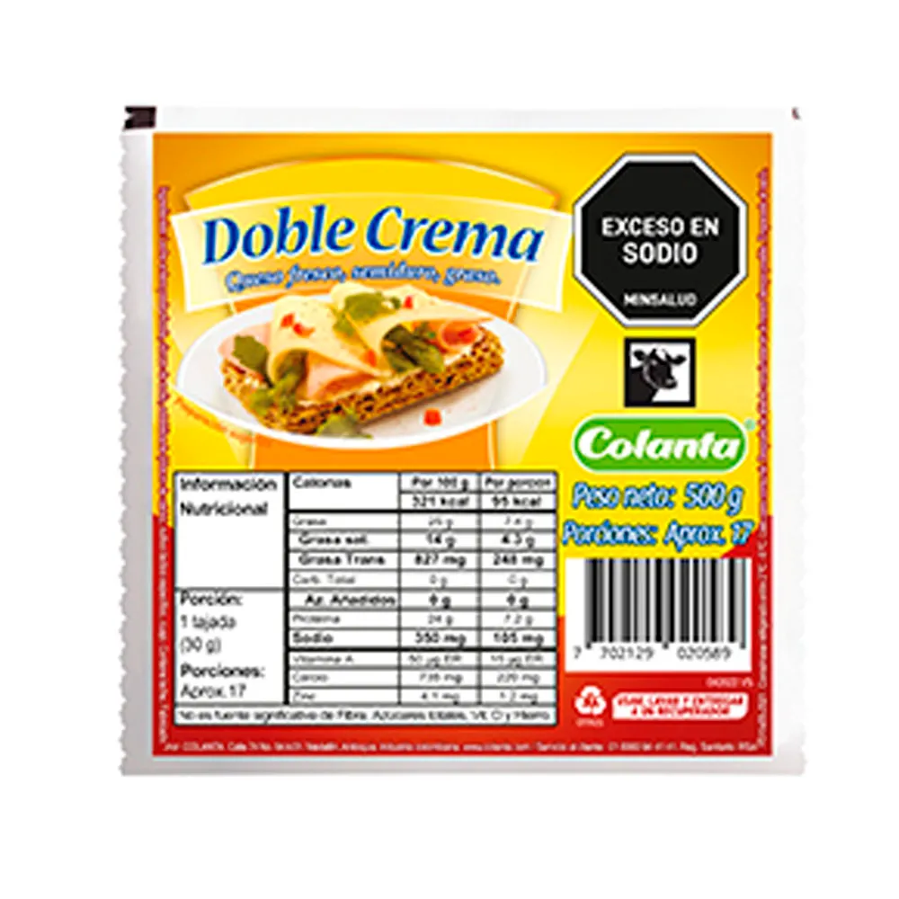 COLANTA Queso Doble Bloque x500g refrigerado