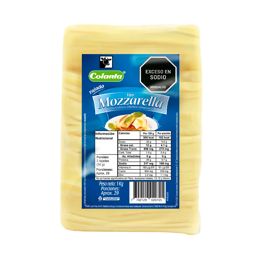 COLANTA Queso Mozzarella Tajado x1000g refrigerado