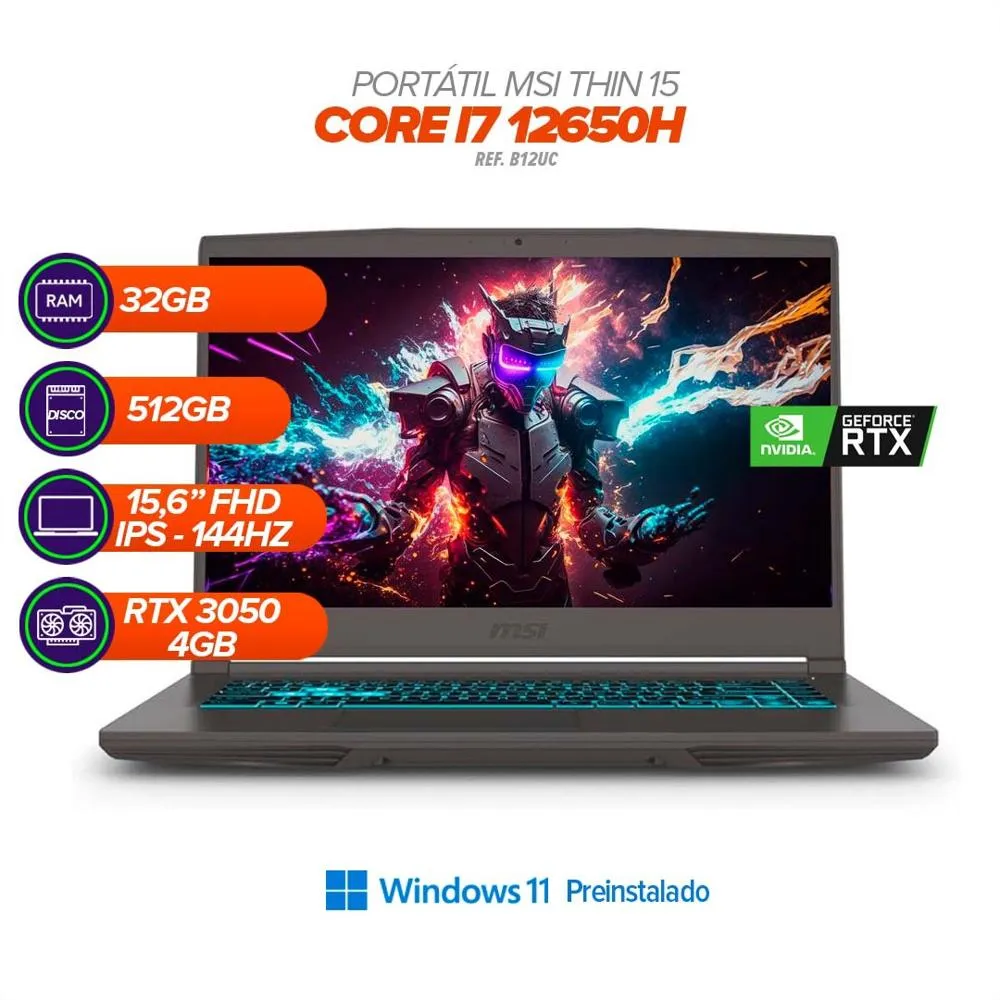GAMER Msi Thin ci7 12650h Rtx 3050 gddr6 512 GB