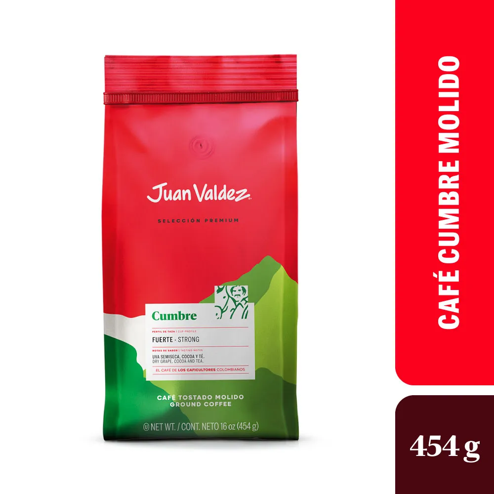Juan Valdez Cumbre Molido 454gr conservar en su empaque original, despues de abierto cerrar bien el empaque.