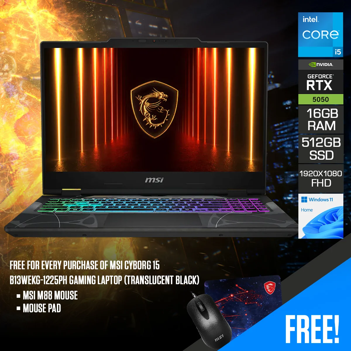 MSI Cyborg 15 b13wekg 1225ph Translucent 15 6 512 GB