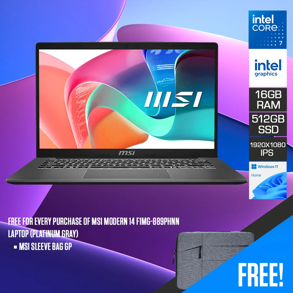 MSI Modern 14 f1mg 889phnn Platinum 512 GB