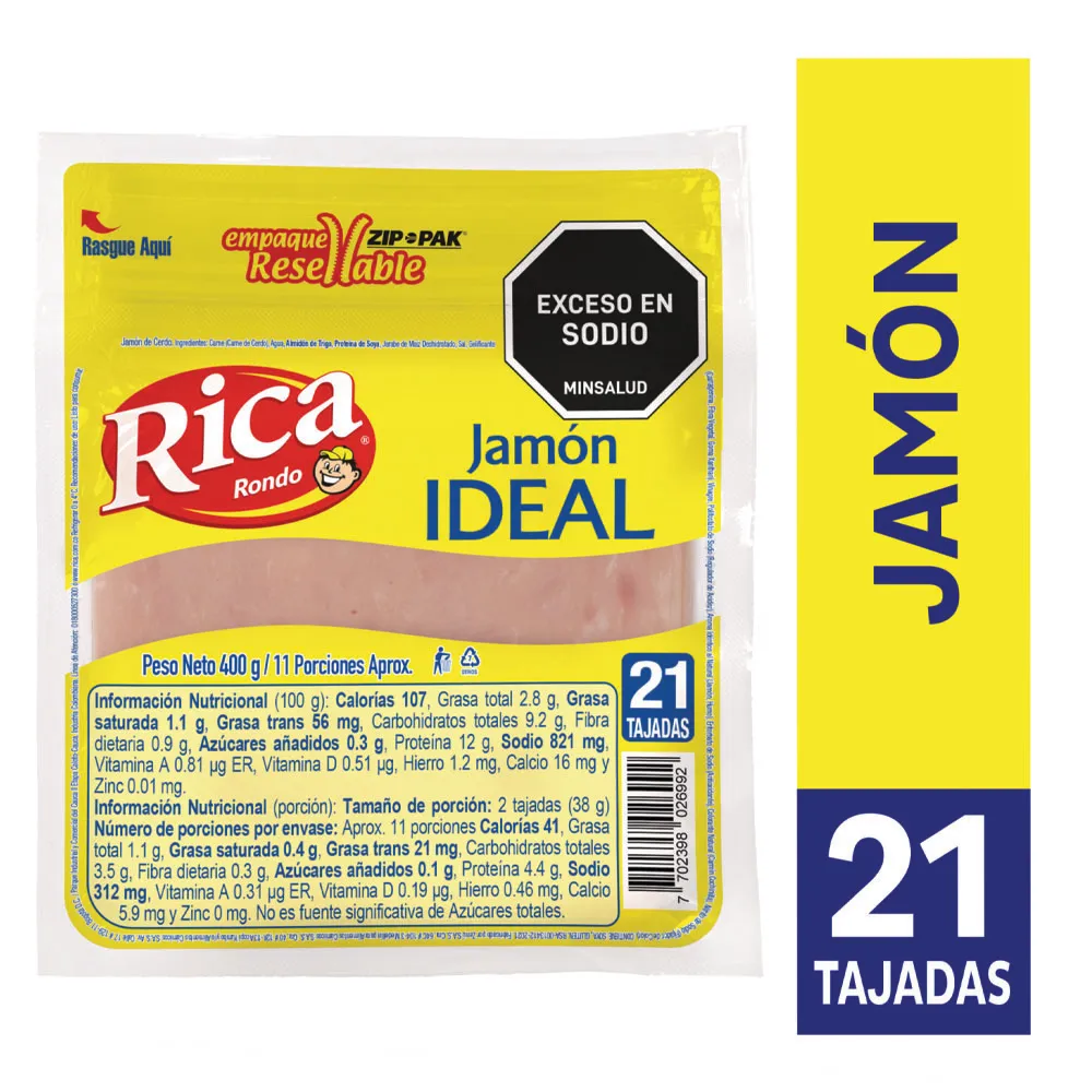 RICA Jamon Ideal 21 Tajadas x400g refrigerado RICA Jamon Ideal 21 Tajadas x400g refrigerado