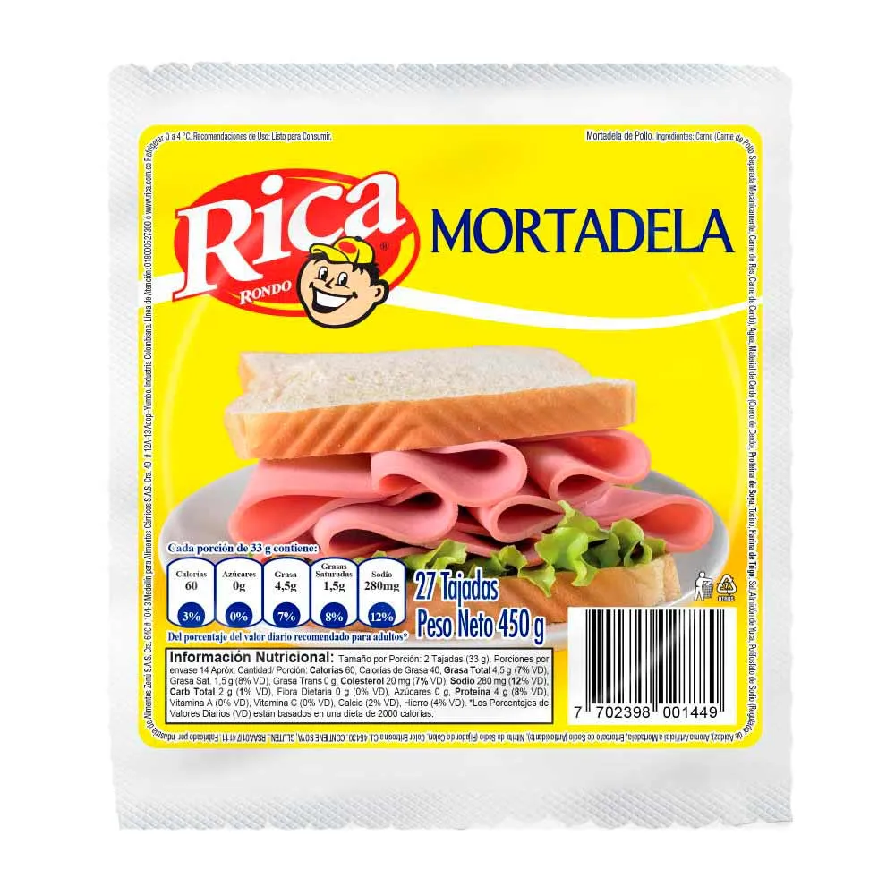 RICA Mortadela 27 Tajadas x450g refrigerado