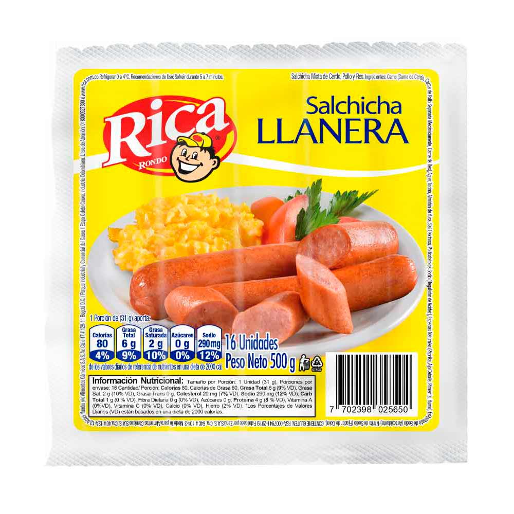 RICA Salchicha Llanera x16und x500g refrigerado