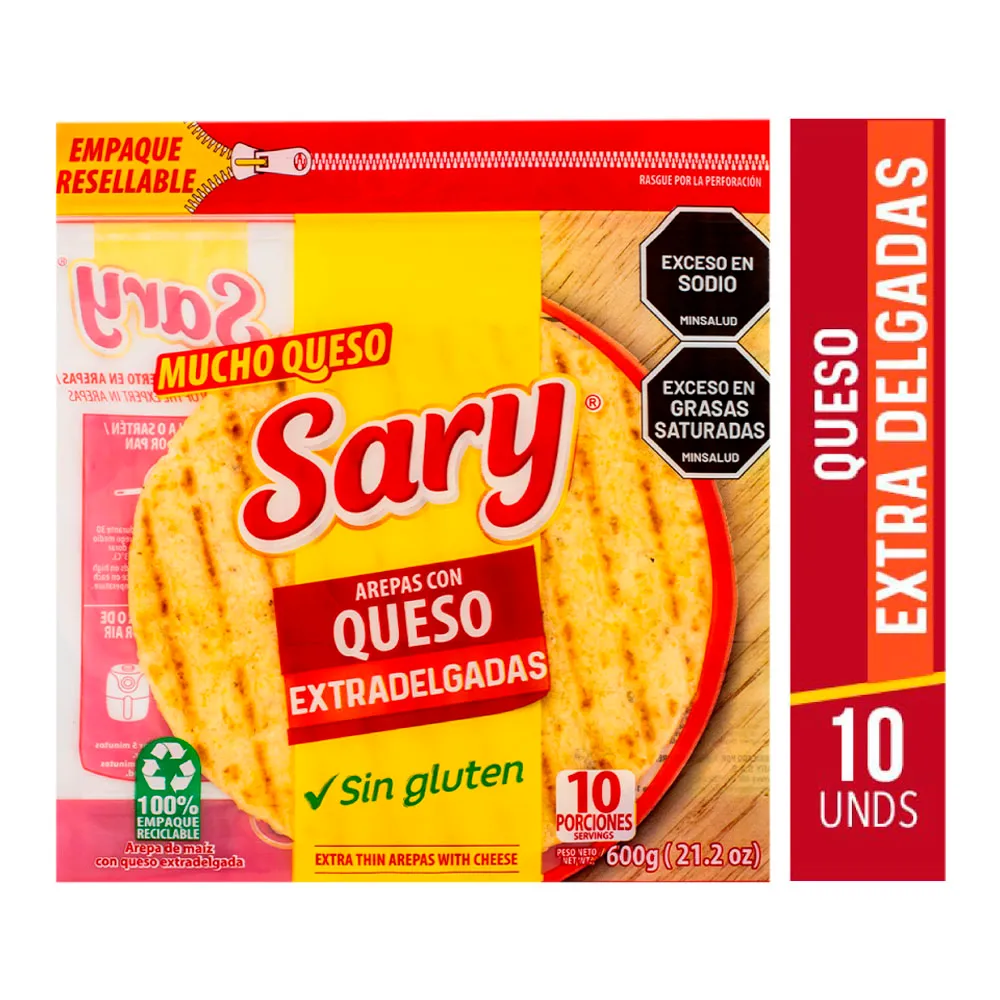 SARY Arepas Queso Extradelgadas x10und x600g refrigerado