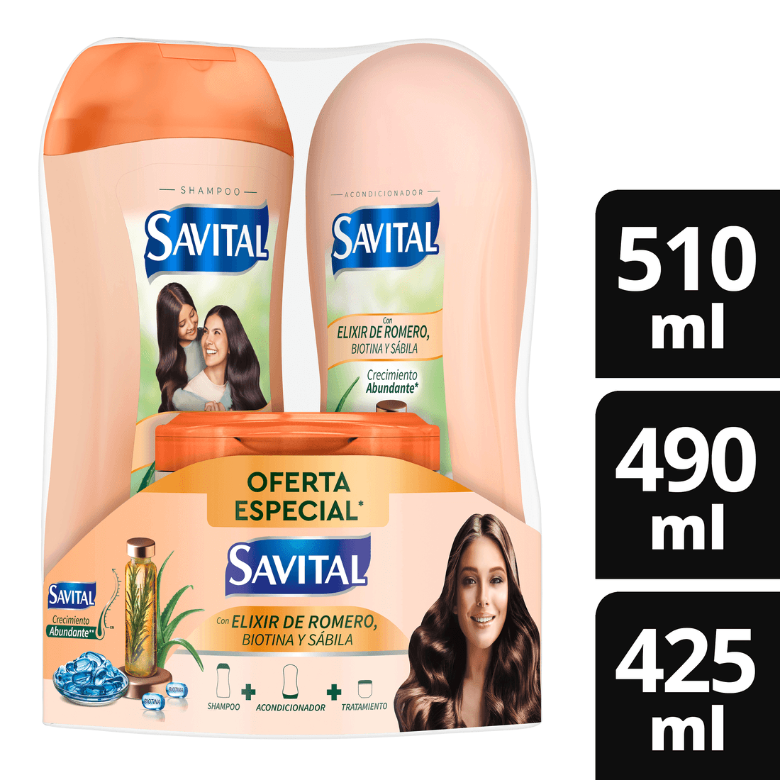 SAVITAL Shampoo 510ml Acondicionador 490ml Tratamiento 510ml