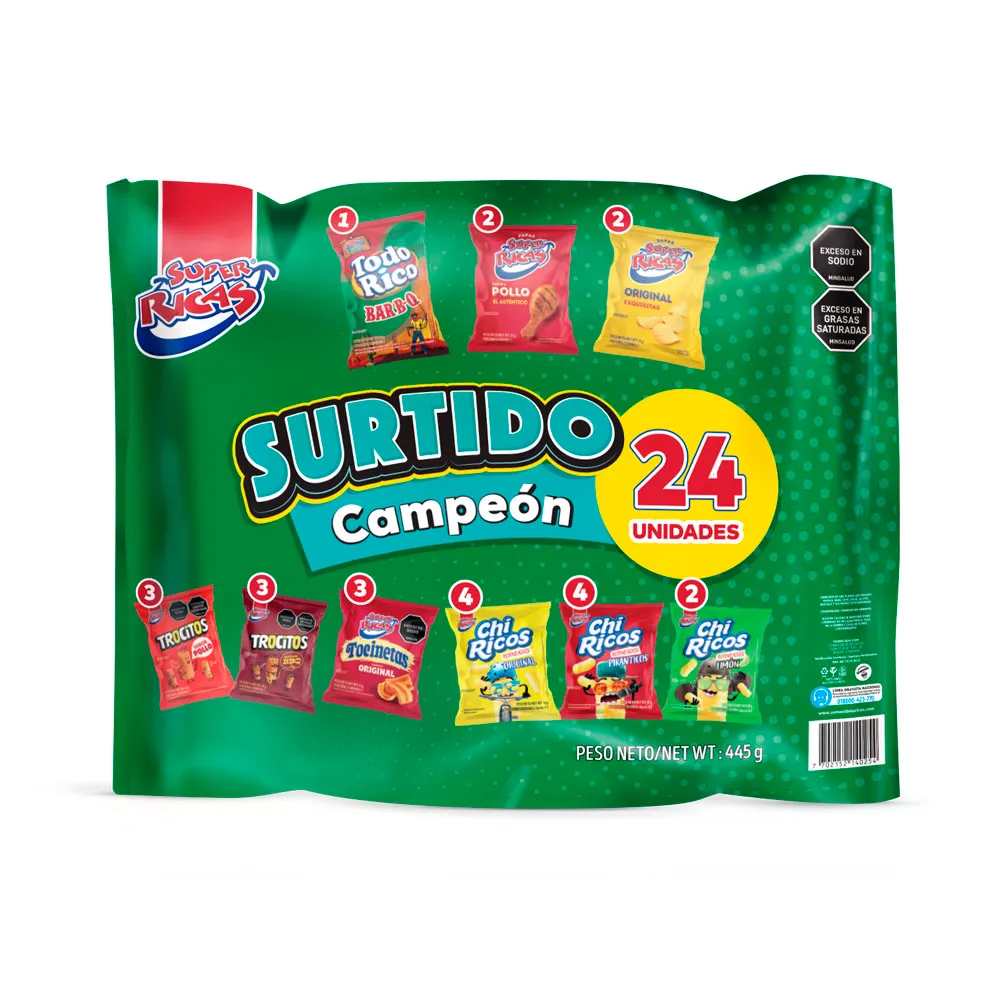 SUPER RICAS Pasabocas Super Ricas Surtido Campeon conservar en ambiente fresco.