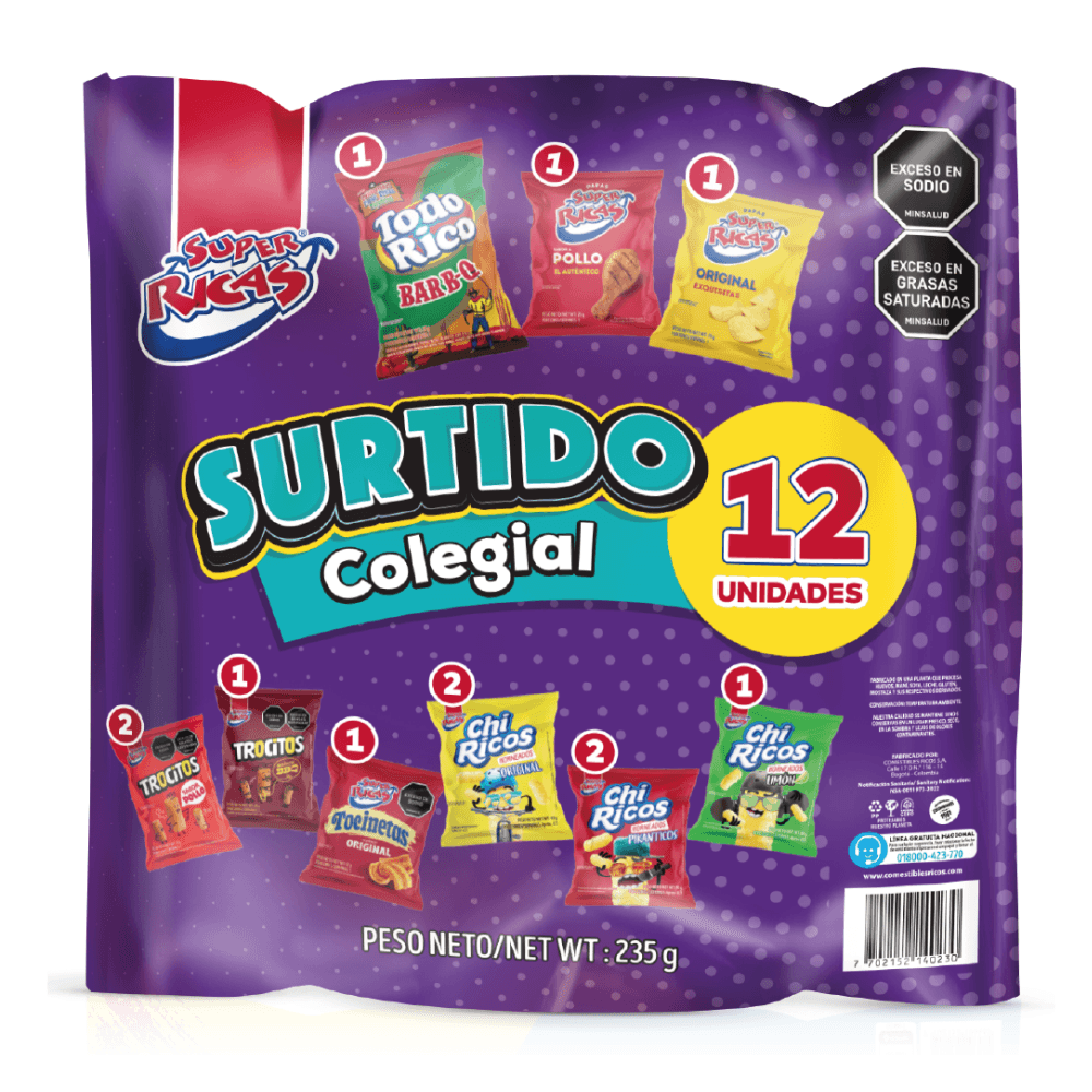 SUPER RICAS Pasabocas Super Ricas Surtido Colegial conservar en ambiente fresco.