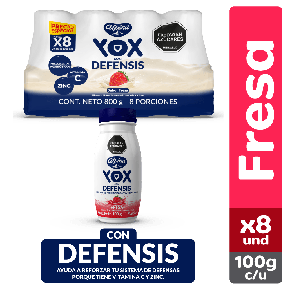 YOX Alimento Lacteo Defensis Fresa x8und refrigerado