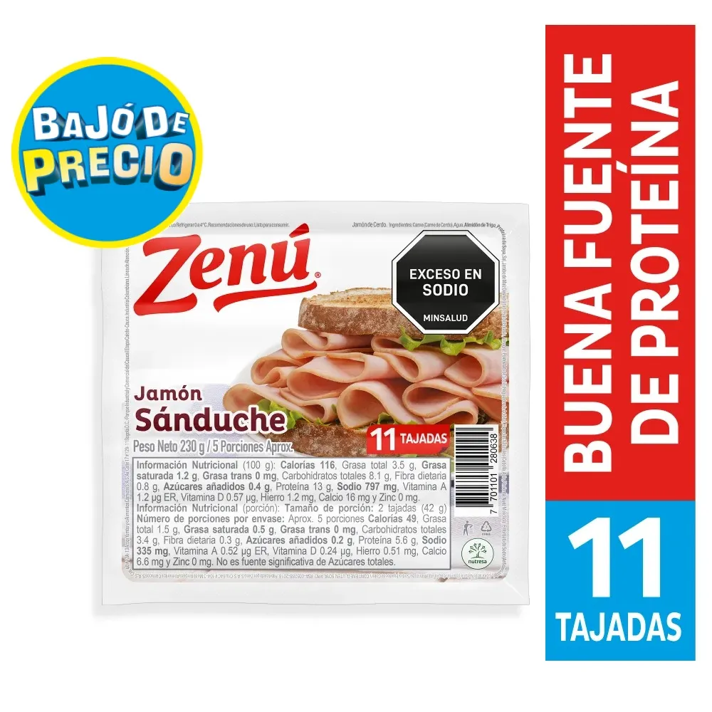 ZENU Jamon Sanduche x230g refrigerado