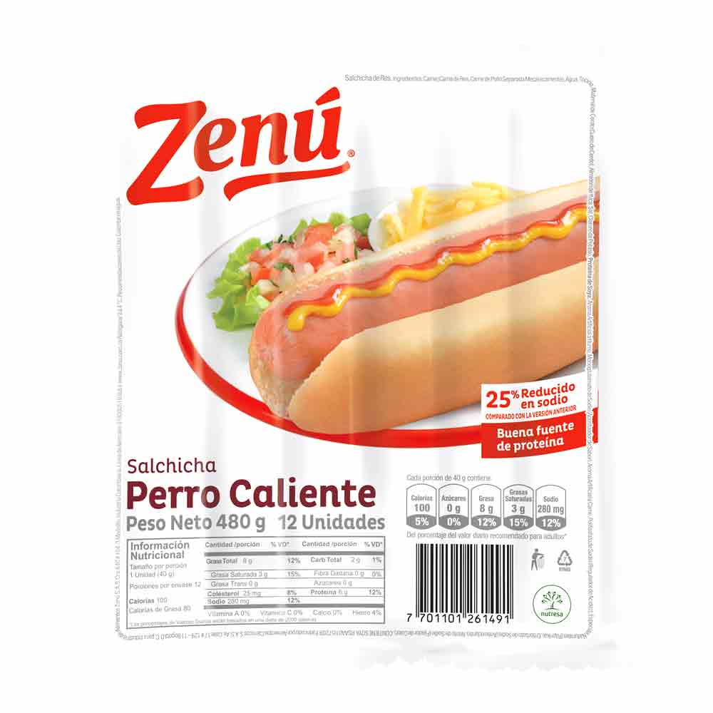 ZENU Salchicha Perro Caliente x12und x480g refrigerado
