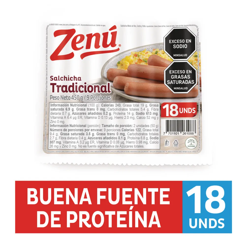 ZENU Salchicha Tradicional x18und x450g refrigerado